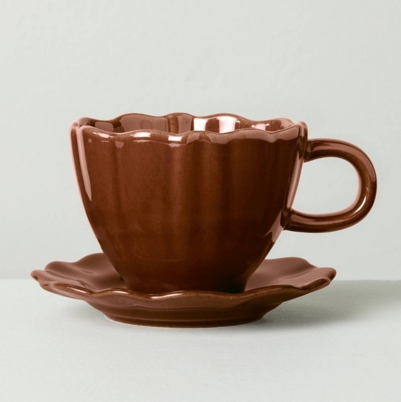 Hearth And Hand Scalloped Expresso Cup and Saucer Stoneware Brown Target - Picture 1 of 13